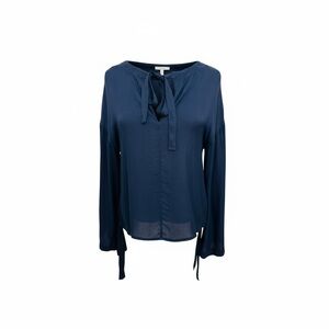 FRAME Denim Tie-Neck Blouse Navy Blue Long Sleeve Size S